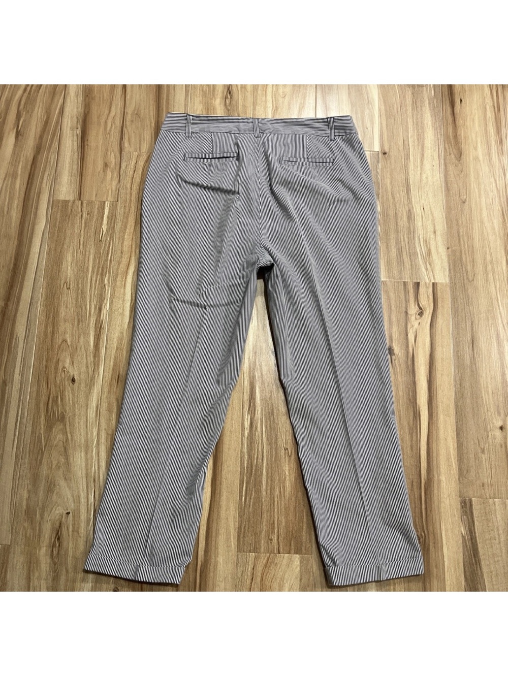 Grace Women's Blue White Pinstriped Ankle Pants - Picture 11 of 13